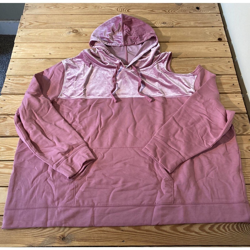NEW All Worthy Peekaboo Shoulder Hooded Sweater Size 4X Women’s Pink